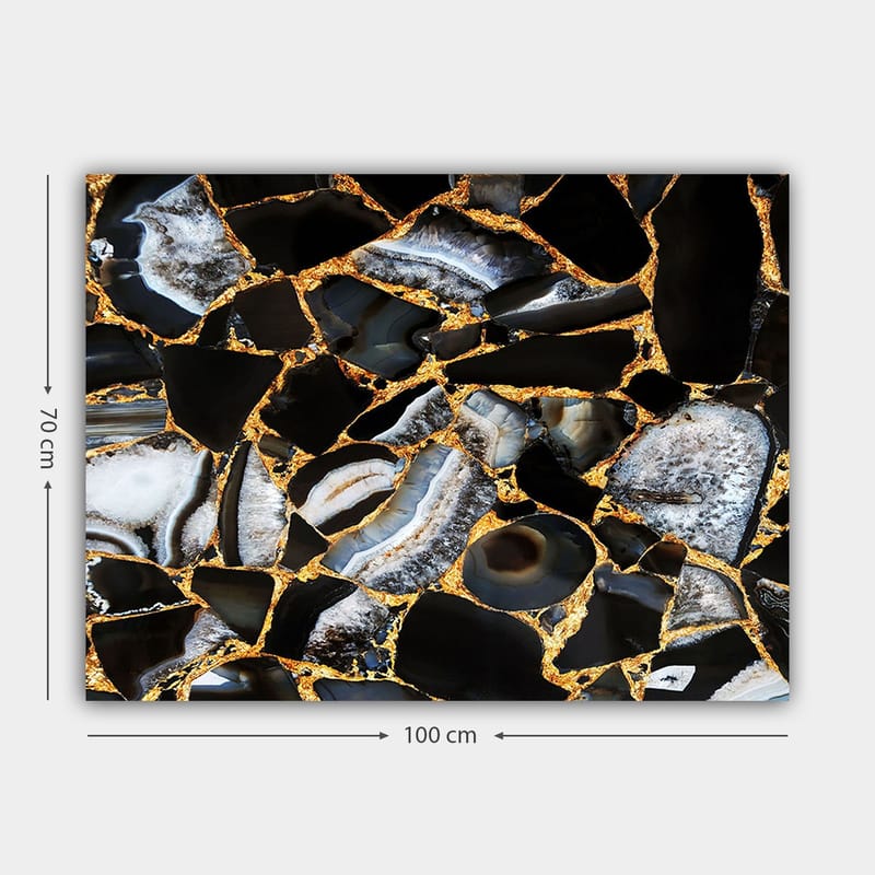 Canvastavla 70x100 cm - Abstrakt konstverk med mönster av svarta och grå stenar med guldiga inslag - Svart / Grå / Guld - Inredning & dekor - Tavlor & konst - Canvastavla