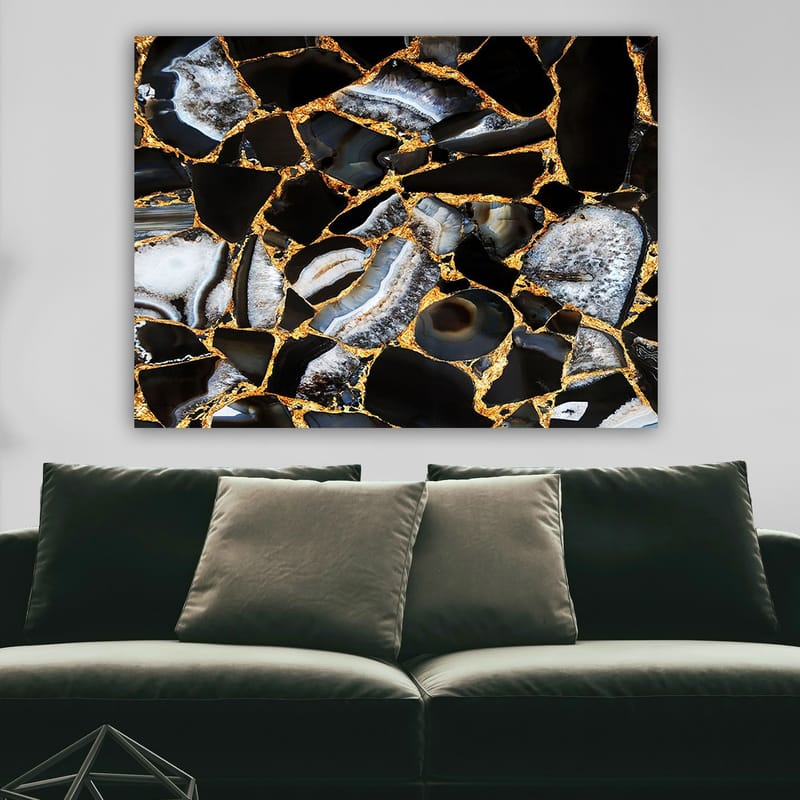 Canvastavla 70x100 cm - Abstrakt konstverk med mönster av svarta och grå stenar med guldiga inslag - Svart / Grå / Guld - Inredning & dekor - Tavlor & konst - Canvastavla