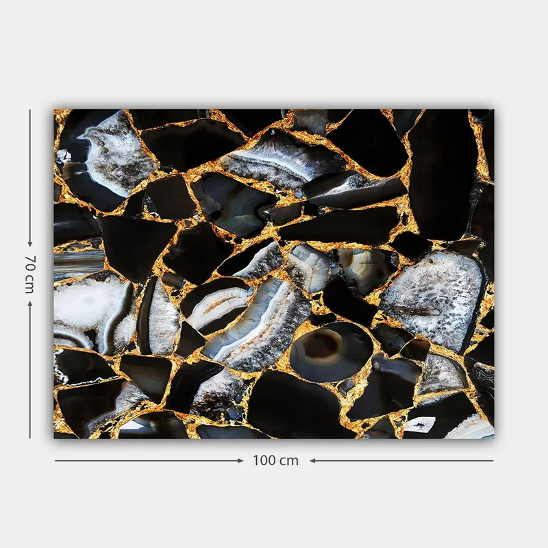 Canvastavla 70x100 cm - Abstrakt konstverk med mönster av svarta och grå stenar med guldiga inslag - Svart / Grå / Guld - Inredning & dekor - Tavlor & konst - Canvastavla