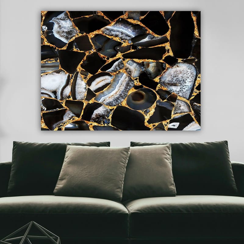 Canvastavla 70x100 cm - Abstrakt konstverk med mönster av svarta och grå stenar med guldiga inslag - Svart / Grå / Guld - Inredning & dekor - Tavlor & konst - Canvastavla