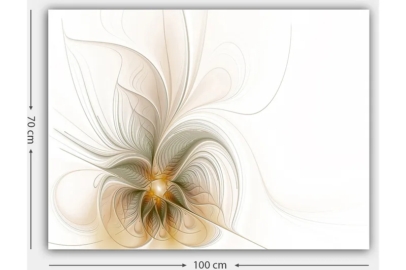 Canvastavla 70x100 cm - Abstrakt konstverk med svävande linjer och former som skapar en känsla av rörelse och ljus - Ljusbeige / Guld / Grå - Inredning & dekor - Tavlor & konst - Canvastavla