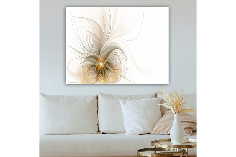 Canvastavla 70x100 cm - Abstrakt konstverk med svävande linjer och former som skapar en känsla av rörelse och ljus - Ljusbeige / Guld / Grå - Inredning & dekor - Tavlor & konst - Canvastavla