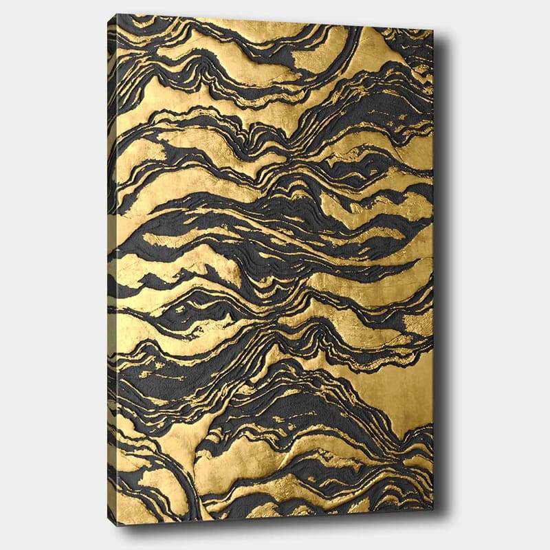 Canvastavla 70x100 cm - Abstrakt konstverk med vågiga mönster i guld och svart - Guld / Svart - Inredning & dekor - Tavlor & konst - Canvastavla