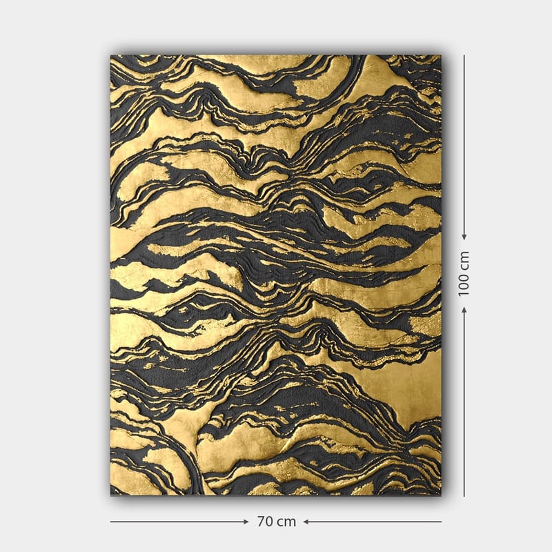 Canvastavla 70x100 cm - Abstrakt konstverk med vågiga mönster i guld och svart - Guld / Svart - Inredning & dekor - Tavlor & konst - Canvastavla