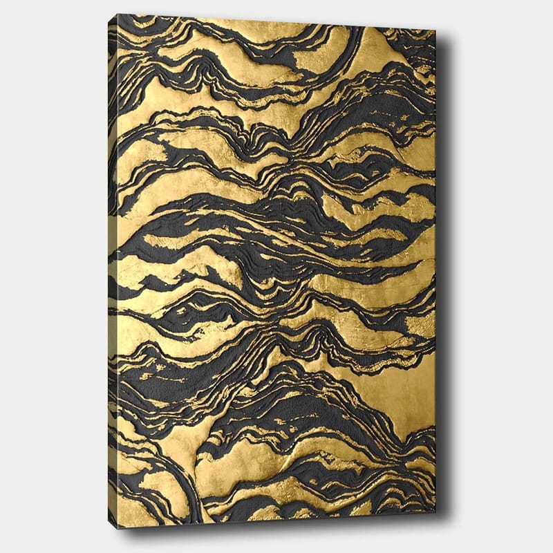 Canvastavla 70x100 cm - Abstrakt konstverk med vågiga mönster i guld och svart - Guld / Svart - Inredning & dekor - Tavlor & konst - Canvastavla