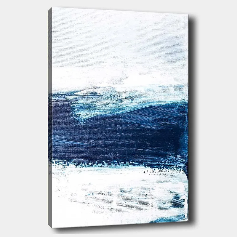 Canvastavla 70x100 cm - Abstrakt landskap med blå och vita nyanser som skapar en känsla av djup och rörelse, Mörkblå / Ljusblå / Vit