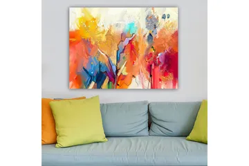 Canvastavla 70x100 cm - Abstrakt landskap med färgsprakande former och dynamiska linjer - Orange / Gult / Blått - Inredning & dekor - Tavlor & konst - Canvastavla