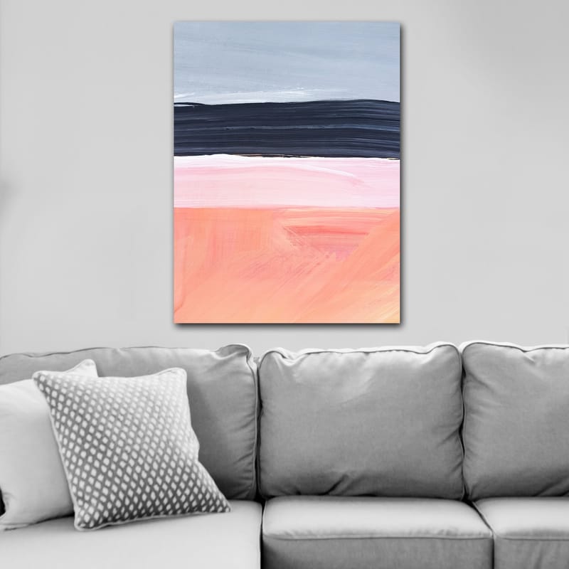 Canvastavla 70x100 cm - Abstrakt landskap med horisontella färgband i mjuka toner - Grå / Svart / Rosa - Inredning & dekor - Tavlor & konst - Canvastavla