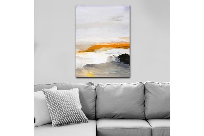 Canvastavla 70x100 cm - Abstrakt landskap med inslag av hav och klippor - Orange / Grå / Vit - Inredning & dekor - Tavlor & konst - Canvastavla