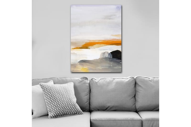 Canvastavla 70x100 cm - Abstrakt landskap med inslag av hav och klippor - Orange / Grå / Vit - Inredning & dekor - Tavlor & konst - Canvastavla