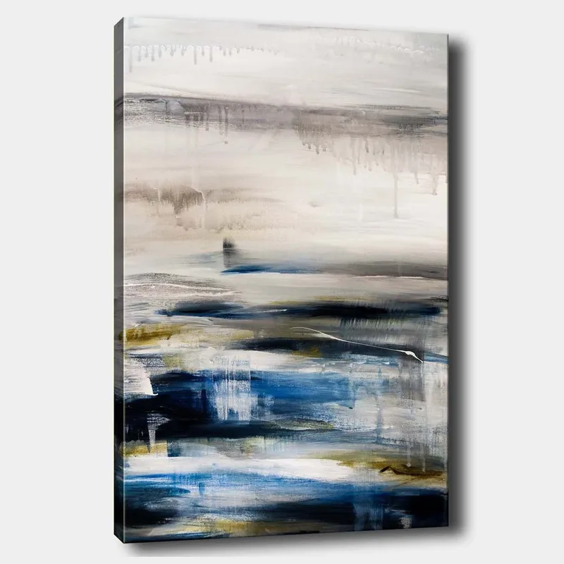 Canvastavla 70x100 cm - Abstrakt landskap med mjuka färgövergångar i blått och grått, Blå / Grå / Beige