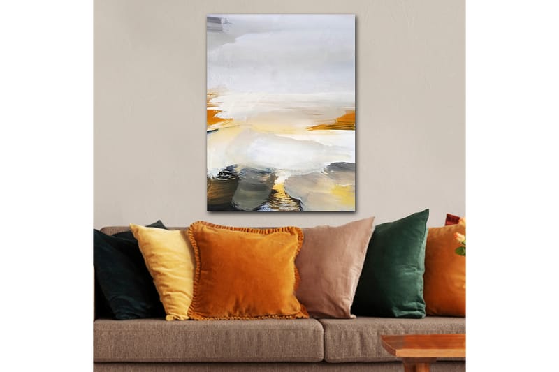 Canvastavla 70x100 cm - Abstrakt landskap med mjuka färgövergångar och ljusa toner, Grå / Vit / Gul