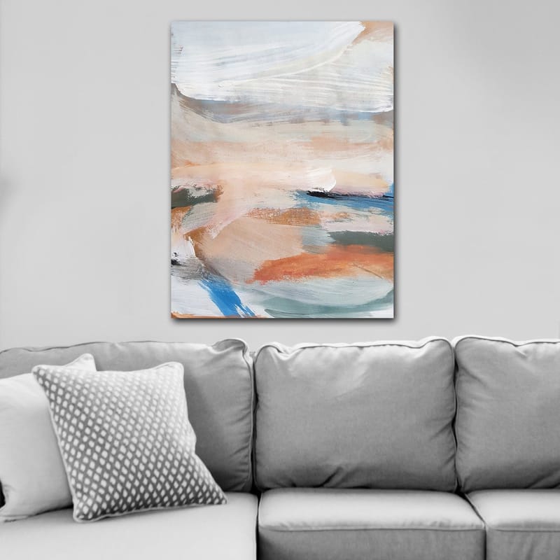 Canvastavla 70x100 cm - Abstrakt landskap med mjuka färgövergångar som skapar en lugn atmosfär - Ljusblå / Terrakotta / Grön - Inredning & dekor - Tavlor & konst - Canvastavla