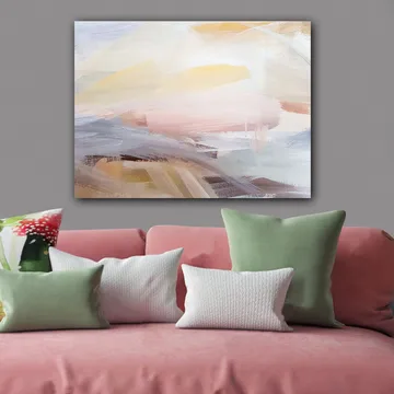 Canvastavla 70x100 cm - Abstrakt landskap med mjuka färgövergångar som skapar en lugn och harmonisk känsla - Ljusrosa / Ljusgul / Ljusblå - Inredning & dekor - Tavlor & konst - Canvastavla
