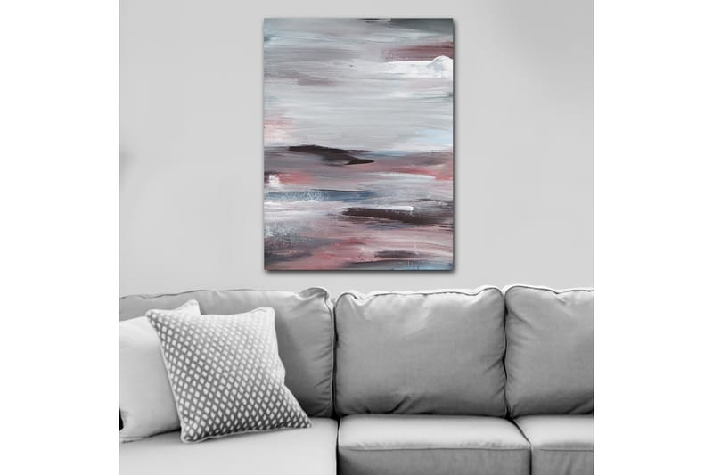 Canvastavla 70x100 cm - Abstrakt landskap med mjuka, flytande former och dämpade färger - Grå / Rosa / Vit - Inredning & dekor - Tavlor & konst - Canvastavla