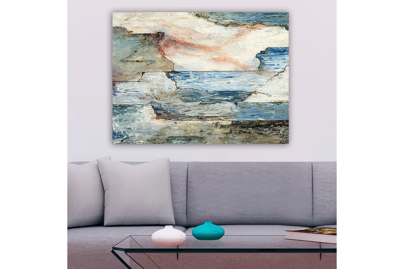 Canvastavla 70x100 cm - Abstrakt landskap med mjuka linjer och harmoniska färgövergångar som skildrar hav och himmel - Blå / Grå / Vit - Inredning & dekor - Tavlor & konst - Canvastavla
