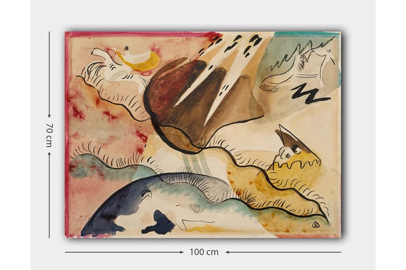 Canvastavla 70x100 cm - Abstrakt landskap med organiska former och färgglada inslag - Brun / Blå / Gul - Inredning & dekor - Tavlor & konst - Canvastavla