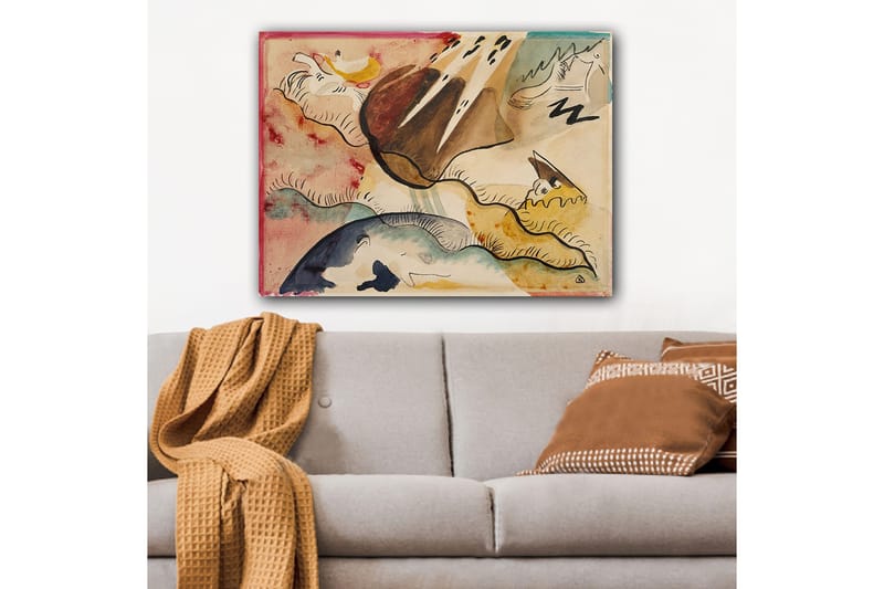 Canvastavla 70x100 cm - Abstrakt landskap med organiska former och färgglada inslag - Brun / Blå / Gul - Inredning & dekor - Tavlor & konst - Canvastavla