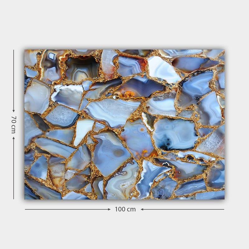 Canvastavla 70x100 cm - Abstrakt mönster av blå och gyllene agater - Blå / Gyllene / Vit - Inredning & dekor - Tavlor & konst - Canvastavla