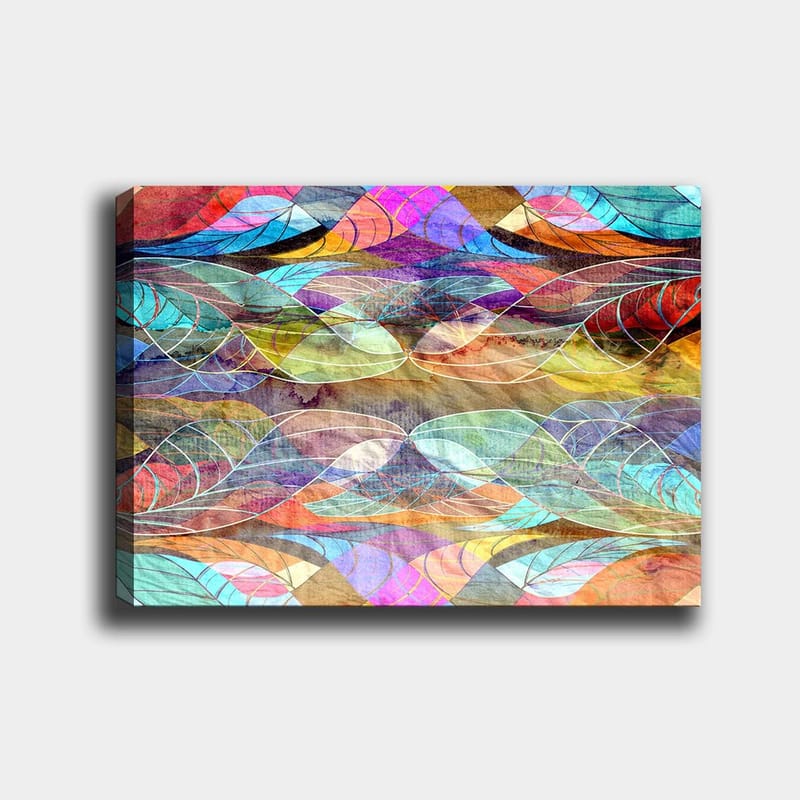 Canvastavla 70x100 cm - Abstrakt mönster av böljande former i harmoniska färger - Turkos / Lila / Röd - Inredning & dekor - Tavlor & konst - Canvastavla