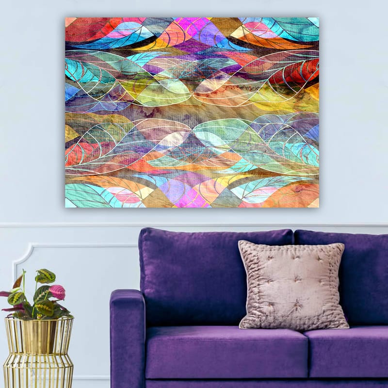 Canvastavla 70x100 cm - Abstrakt mönster av böljande former i harmoniska färger - Turkos / Lila / Röd - Inredning & dekor - Tavlor & konst - Canvastavla