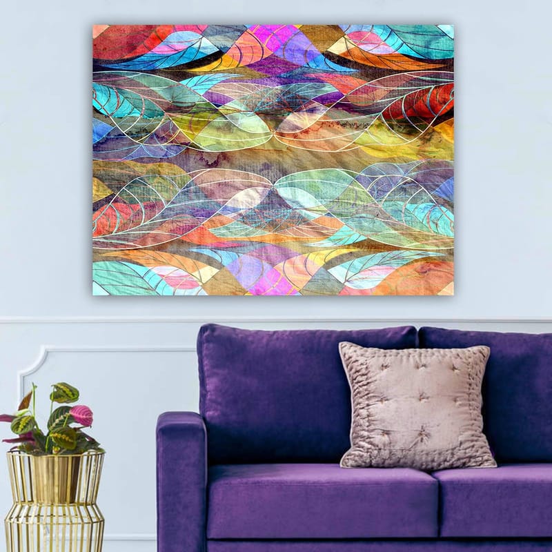 Canvastavla 70x100 cm - Abstrakt mönster av böljande former i harmoniska färger - Turkos / Lila / Röd - Inredning & dekor - Tavlor & konst - Canvastavla