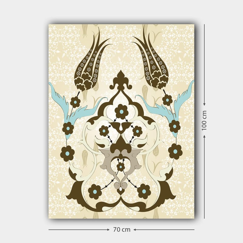 Canvastavla 70x100 cm - Abstrakt mönster med blommor och växtmotiv i en elegant design - Mörkbrun / Ljusblå / Beige - Inredning & dekor - Tavlor & konst - Canvastavla