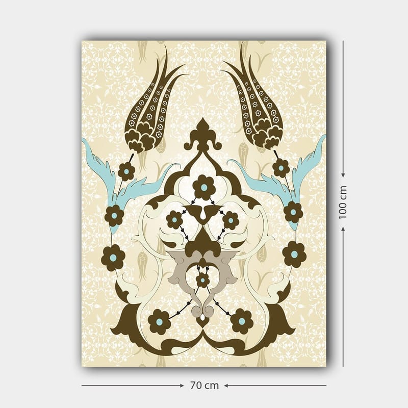 Canvastavla 70x100 cm - Abstrakt mönster med blommor och växtmotiv i en elegant design - Mörkbrun / Ljusblå / Beige - Inredning & dekor - Tavlor & konst - Canvastavla