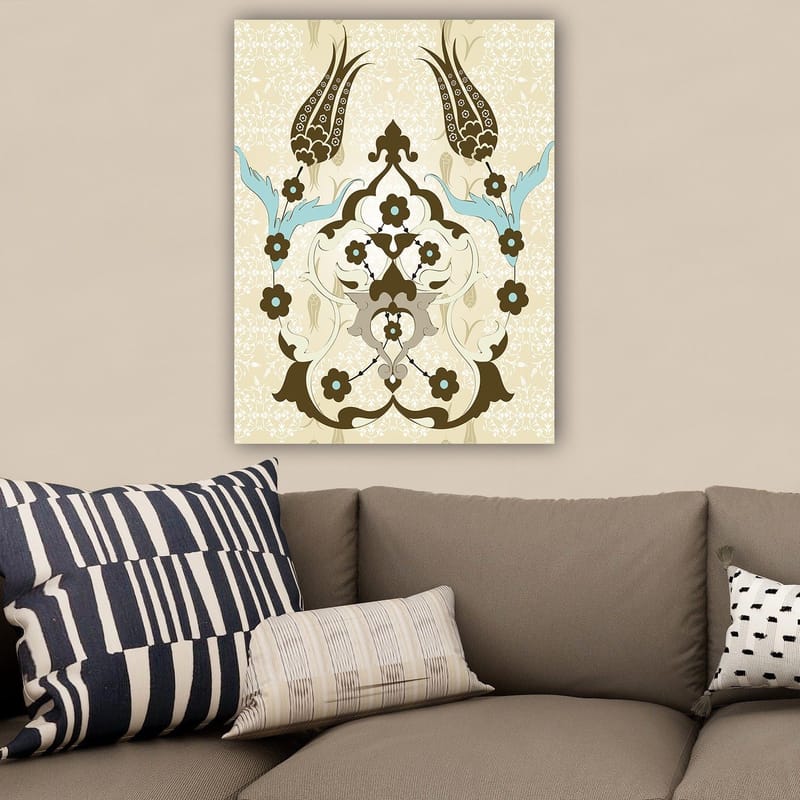 Canvastavla 70x100 cm - Abstrakt mönster med blommor och växtmotiv i en elegant design - Mörkbrun / Ljusblå / Beige - Inredning & dekor - Tavlor & konst - Canvastavla