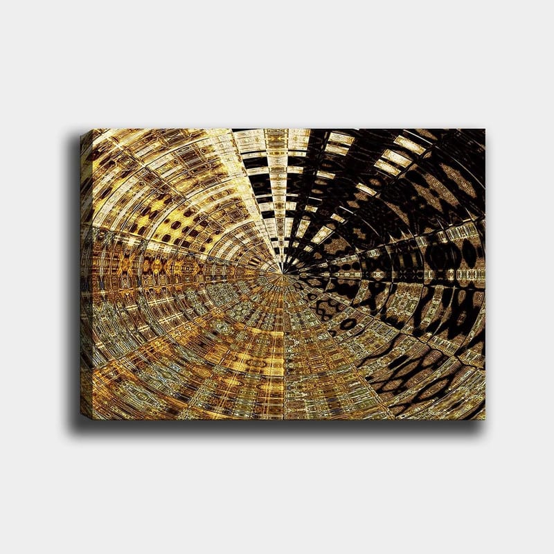 Canvastavla 70x100 cm - Abstrakt mönster med cirkulära former i guld och svart, Guld / Svart