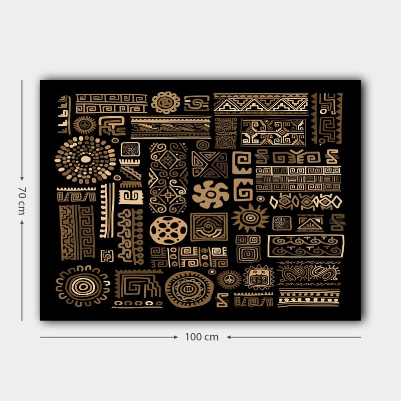 Canvastavla 70x100 cm - Abstrakt mönster med geometriska former och symboler i guld mot en svart bakgrund - Guld / Svart - Inredning & dekor - Tavlor & konst - Canvastavla