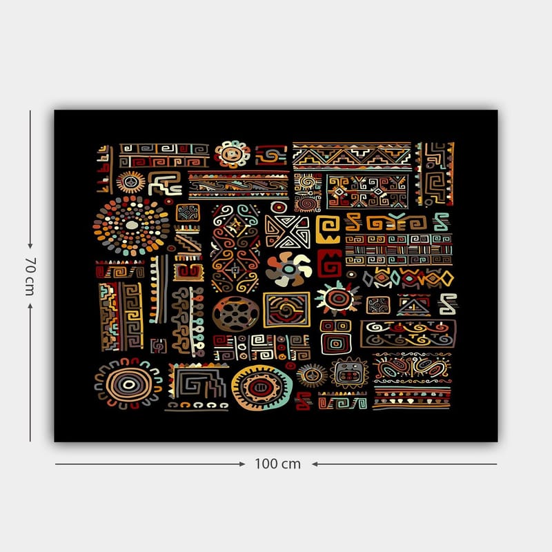 Canvastavla 70x100 cm - Abstrakt mönster med geometriska former och symboler i starka färger - Röd / Gul / Svart - Inredning & dekor - Tavlor & konst - Canvastavla