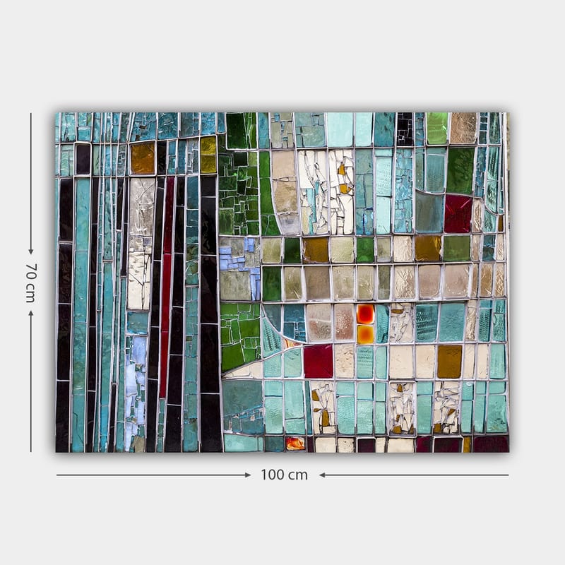 Canvastavla 70x100 cm - Abstrakt mosaik med geometriska former i olika nyanser av grönt och blått - Turkos / Grön / Röd - Inredning & dekor - Tavlor & konst - Canvastavla