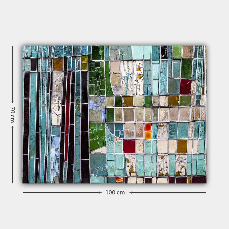 Canvastavla 70x100 cm - Abstrakt mosaik med geometriska former i olika nyanser av grönt och blått - Turkos / Grön / Röd - Inredning & dekor - Tavlor & konst - Canvastavla