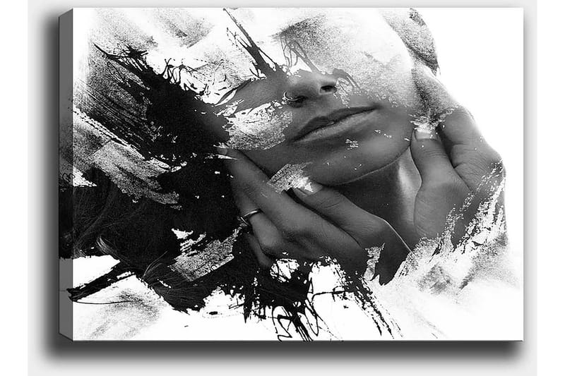 Canvastavla 70x100 cm - Abstrakt skildring av en ansiktsprofil med händer som rör vid ansiktet - Svart / Vitt / Grått - Inredning & dekor - Tavlor & konst - Canvastavla