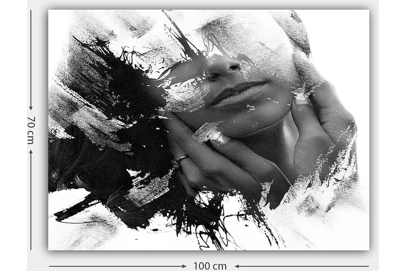 Canvastavla 70x100 cm - Abstrakt skildring av en ansiktsprofil med händer som rör vid ansiktet - Svart / Vitt / Grått - Inredning & dekor - Tavlor & konst - Canvastavla