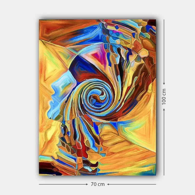 Canvastavla 70x100 cm - Abstrakt skulptur som föreställer en spiralformad ansiktsprofil i varma färger - Orange / Blå / Brun - Inredning & dekor - Tavlor & konst - Canvastavla