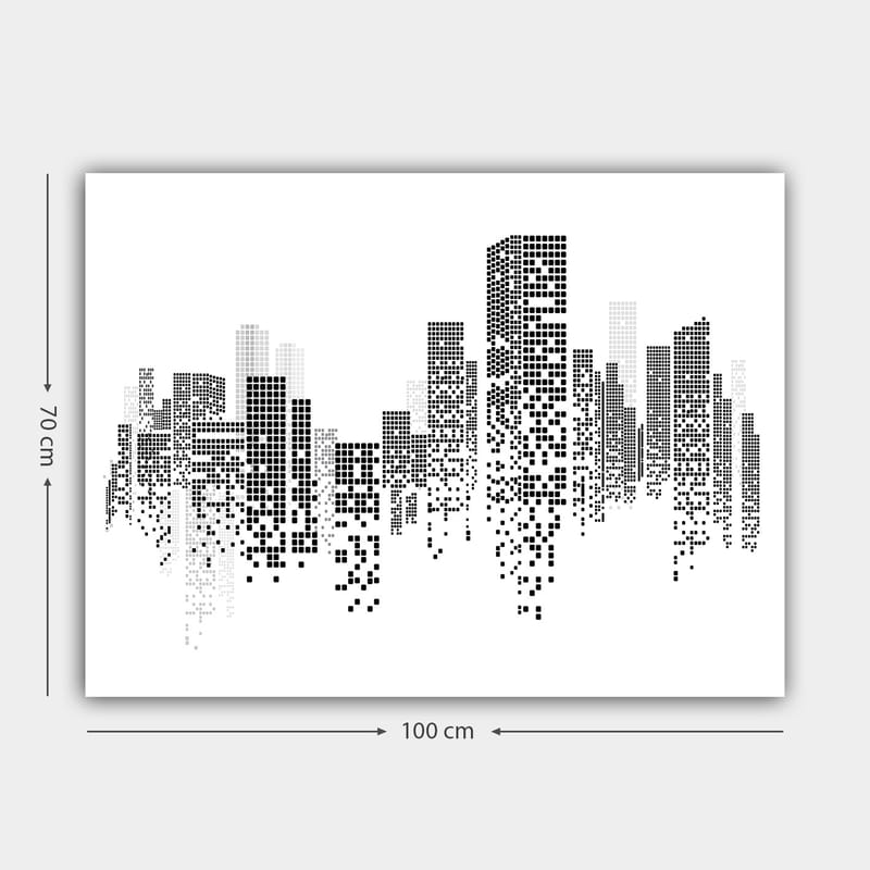 Canvastavla 70x100 cm - Abstrakt stadslandskap i svart och vitt med pixelmönster - Svart / Vitt / Grått - Inredning & dekor - Tavlor & konst - Canvastavla