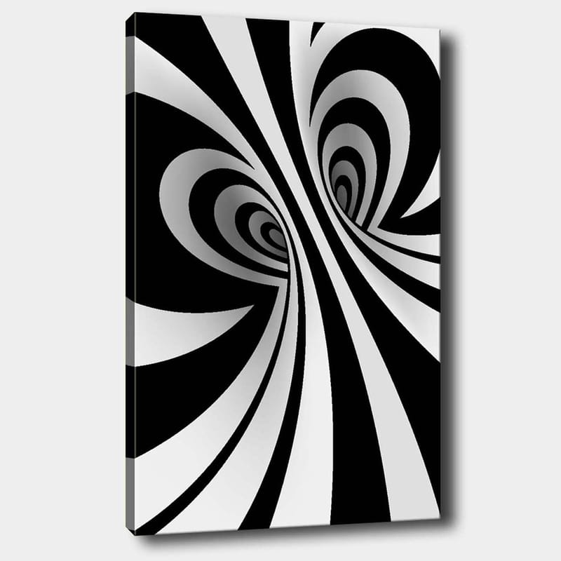Canvastavla 70x100 cm - Abstrakt svartvitt mönster med svängande linjer som skapar en illusion av djup, Svart / Vitt / Grått