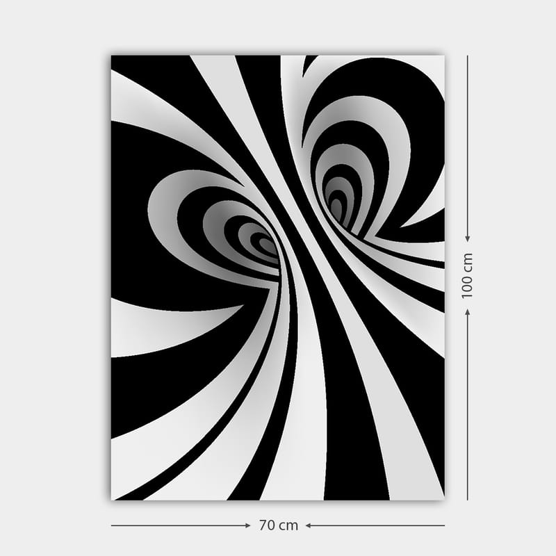 Canvastavla 70x100 cm - Abstrakt svartvitt mönster med svängande linjer som skapar en illusion av djup - Svart / Vitt / Grått - Inredning & dekor - Tavlor & konst - Canvastavla
