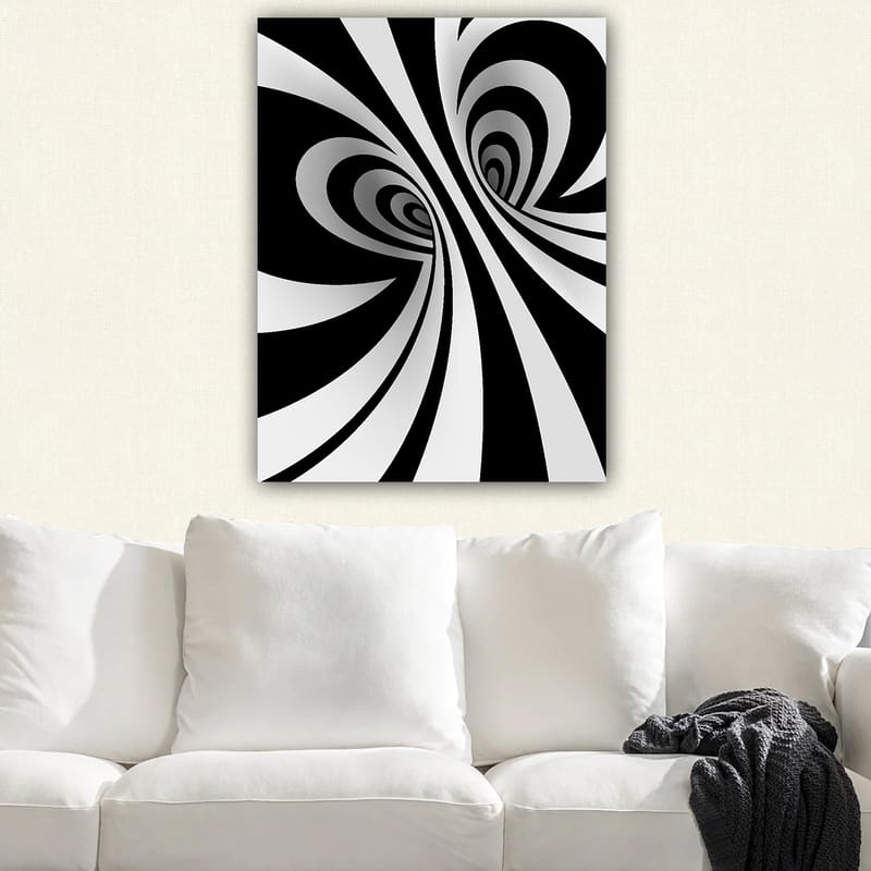 Canvastavla 70x100 cm - Abstrakt svartvitt mönster med svängande linjer som skapar en illusion av djup - Svart / Vitt / Grått - Inredning & dekor - Tavlor & konst - Canvastavla