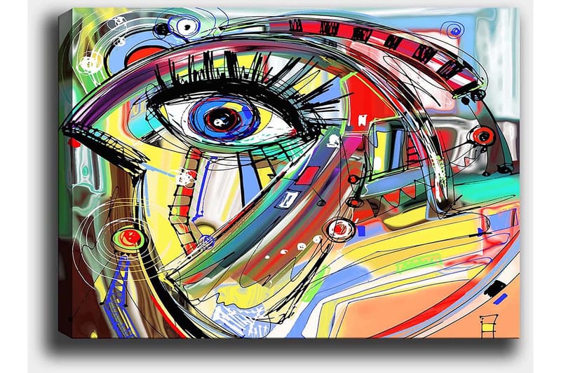 Canvastavla 70x100 cm - Abstrakt tolkning av ett ansikte med fokus på ögat - Blå / Gul / Röd - Inredning & dekor - Tavlor & konst - Canvastavla