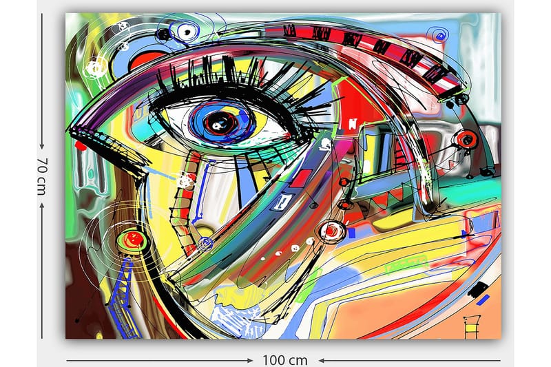 Canvastavla 70x100 cm - Abstrakt tolkning av ett ansikte med fokus på ögat - Blå / Gul / Röd - Inredning & dekor - Tavlor & konst - Canvastavla