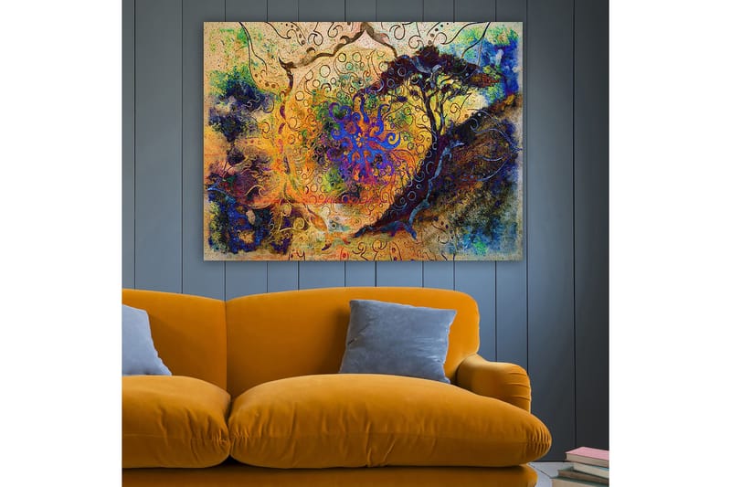 Canvastavla 70x100 cm - Abstrakt träd med spiraler och färgglada mönster i en drömliknande komposition - Blå / Orange / Lila - Inredning & dekor - Tavlor & konst - Canvastavla