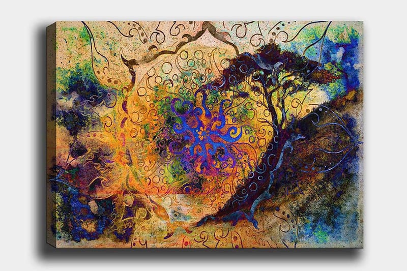 Canvastavla 70x100 cm - Abstrakt träd med spiraler och färgglada mönster i en drömliknande komposition - Blå / Orange / Lila - Inredning & dekor - Tavlor & konst - Canvastavla