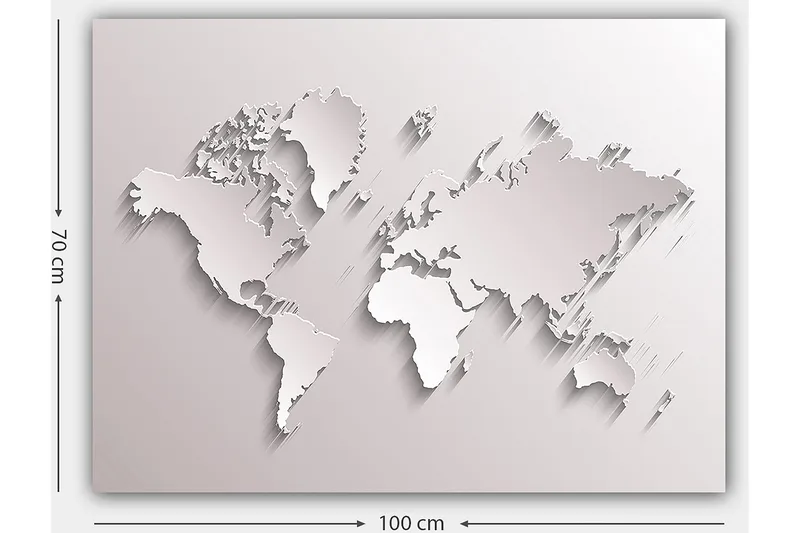 Canvastavla 70x100 cm - Abstrakt världskarta i skulptural stil - Vit / Ljusgrå - Inredning & dekor - Tavlor & konst - Canvastavla