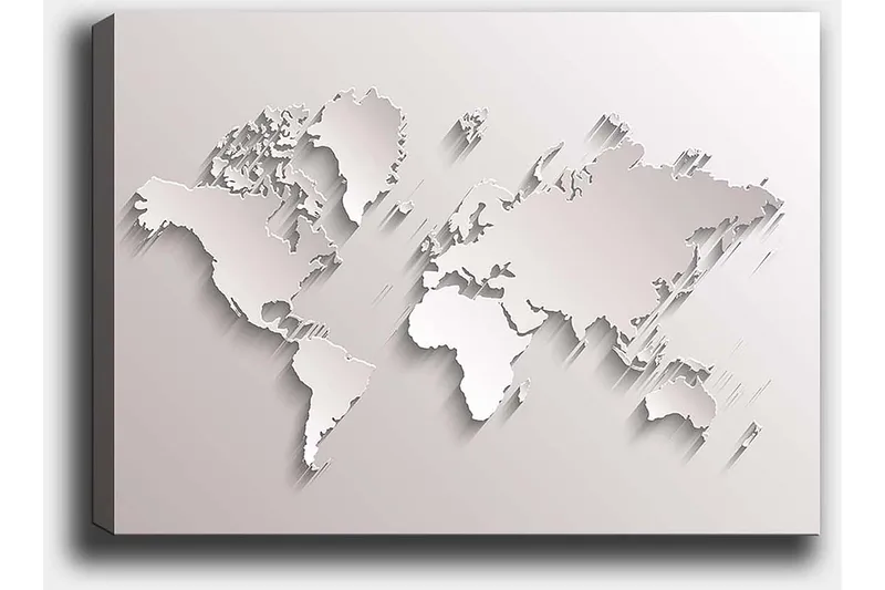 Canvastavla 70x100 cm - Abstrakt världskarta i skulptural stil - Vit / Ljusgrå - Inredning & dekor - Tavlor & konst - Canvastavla