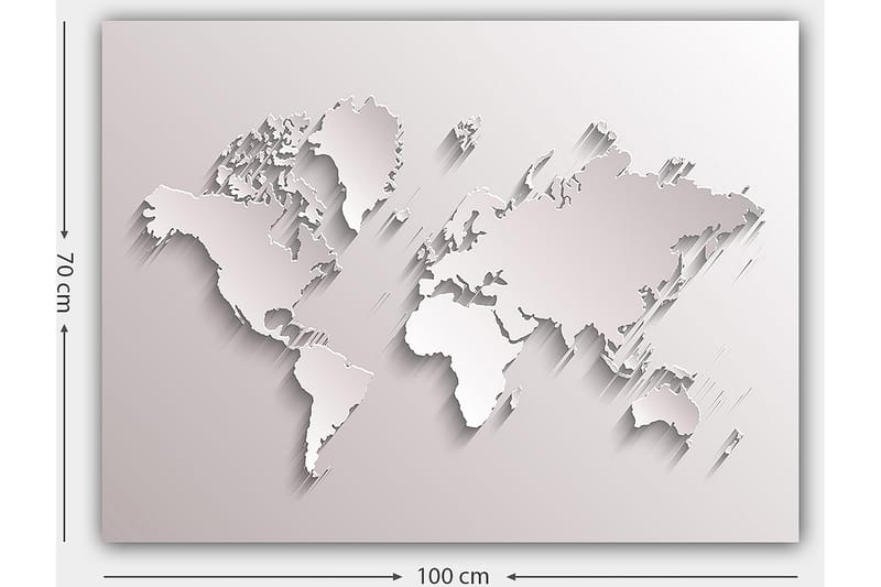 Canvastavla 70x100 cm - Abstrakt världskarta i skulptural stil - Vit / Ljusgrå - Inredning & dekor - Tavlor & konst - Canvastavla
