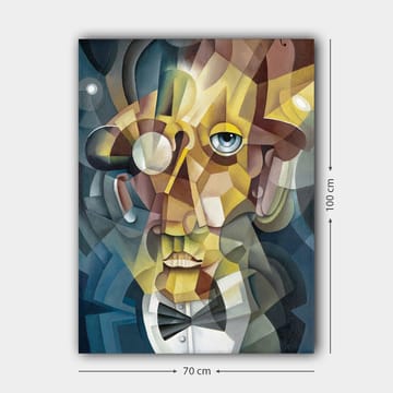 Canvastavla 70x100 cm - Abstrakt porträtt av en man med en elegant kostym och en uttrycksfull blick - Guld / Blå / Beige - Inredning & dekor - Tavlor & konst - Canvastavla