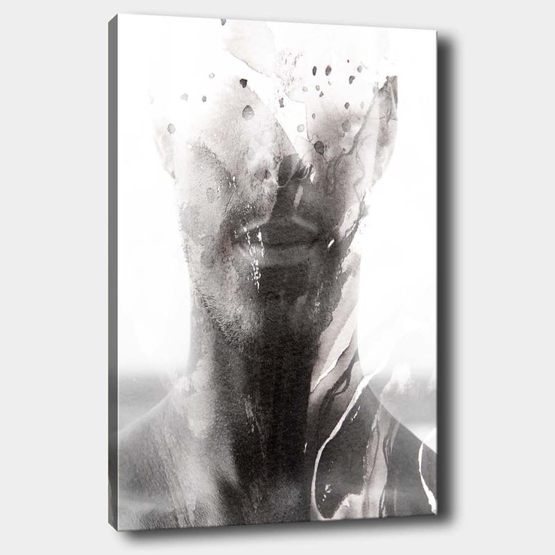Canvastavla 70x100 cm - Abstrakt porträtt av en man med suddiga och flytande linjer som skapar en drömlik känsla - Svart / Grått / Vitt - Inredning & dekor - Tavlor & konst - Canvastavla